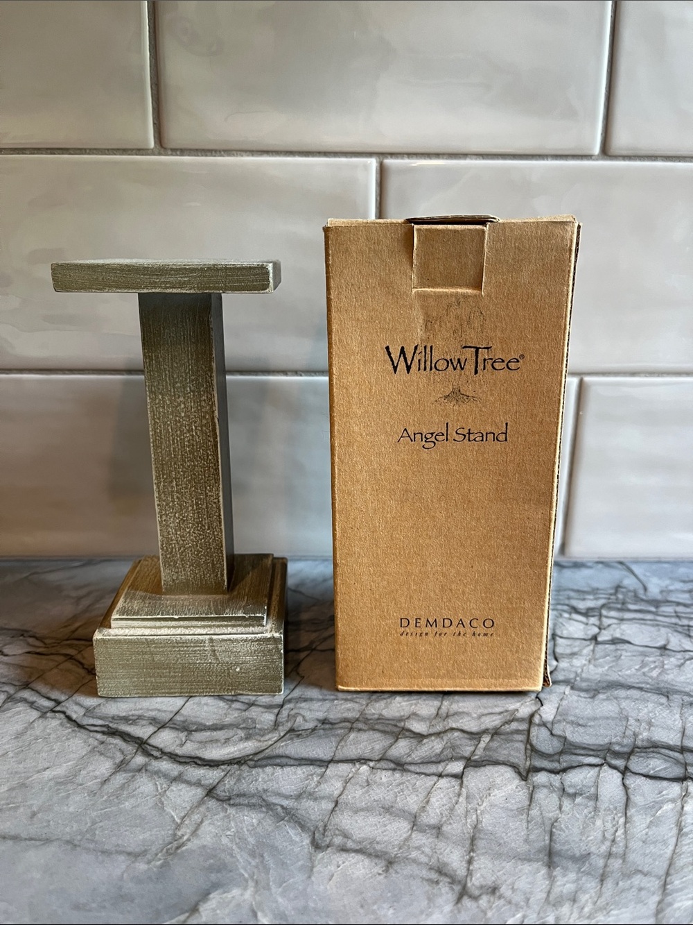 Willow Tree DEMDACO Angel Stand Figurine Display Pedestal Wooden Style with Box